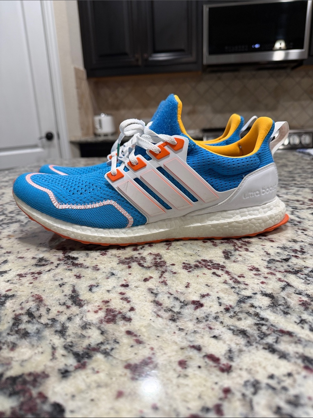 adidas Ultraboost Running Shoes in Blue with Orange and White Accents